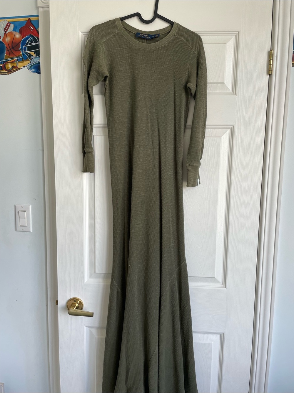 Polo Long Olive Green Ribbed Maxi Dress